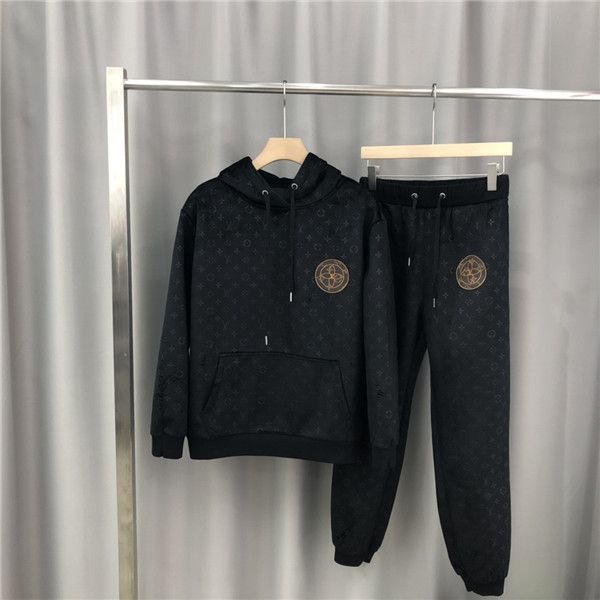

19aw luxurious paris brand design l full print tracksuit hoodie and trousers sets streetwear sweatshirts outdoor long pants and v coat, Blue;black