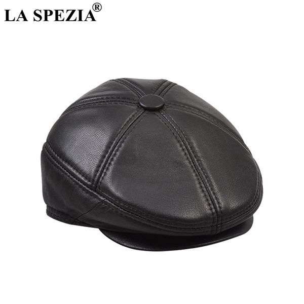 

la spezia real leather berets man black casual duckbill hats vintage italian genuine leather winter warm directors caps, Blue;gray