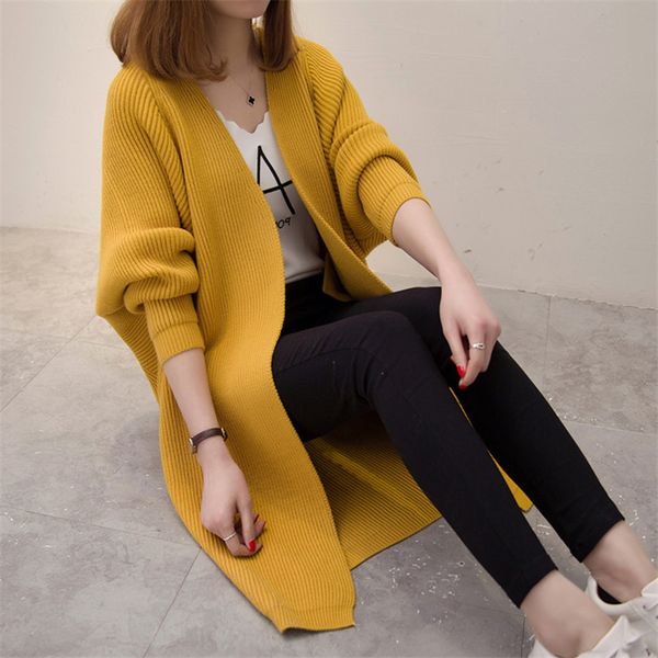 

autumn winter women long knitted sweater v-neck cardigans ladies outwear thick sweater, White;black