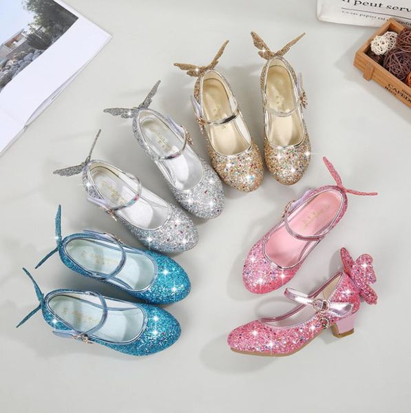 

girls sandals rhinestone butterfly latin dance kids shoes children high heel princess shoes glitter leather party dress wedding, Black;grey