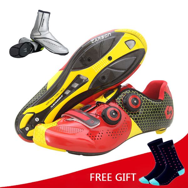 

sidebike ultralight carbon fiber cycling shoes breathable road bike self-locking bicycle shoes athletic triathlon racing sneaker, Black