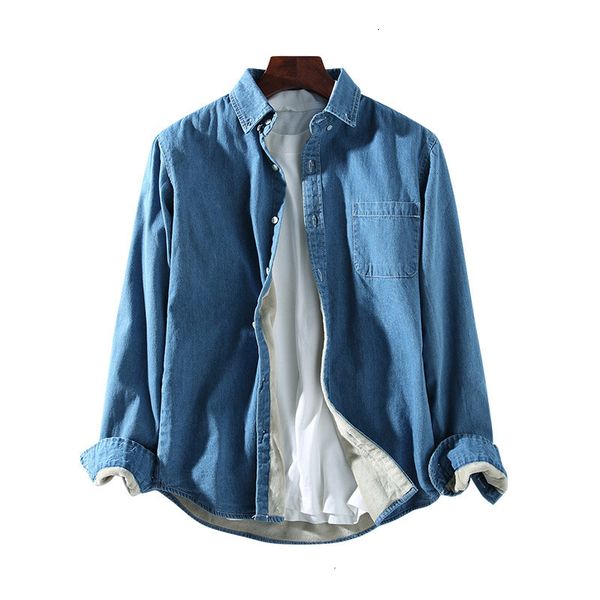 

quality warm cotton retro winter mens long sleeve fleece thick denim shirts casual pocket vintage button denim blue shirt, White;black