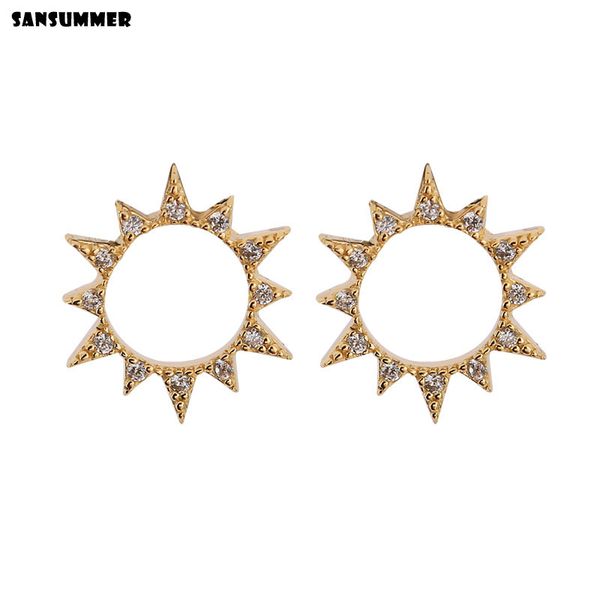 

sansummer 2019 new fashion golden sun zircon sparkling personality simple 925 silver casual earrings for women jewelry 7156e