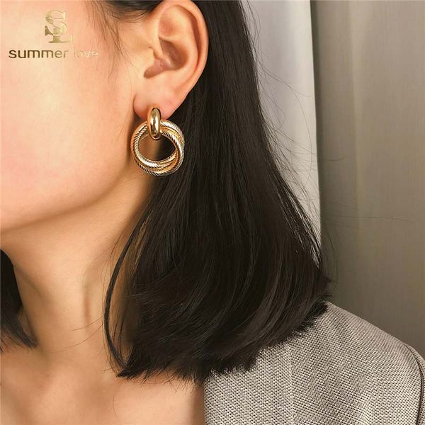 

women fashion cool knot hoop metal dangle earring for women silver gold spiral circle drop earring fashion jewelry gift, Golden;silver