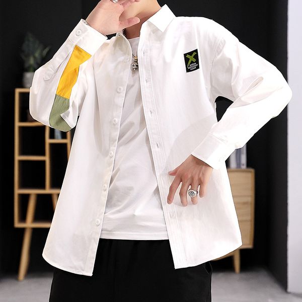 

дизайнер мужская с длинным рукавом рубашки тонкий прилив бренд молодежной хлопок сплошной цвет одежды, White;black