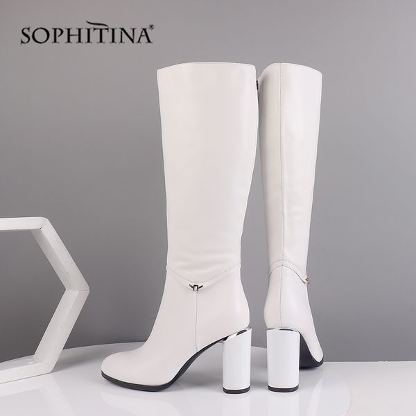 

sophitina knee-high lady boots genuine cow leather handmade brand shoes high heel warm short plush winter basic woman boots ba7 t200425, Black