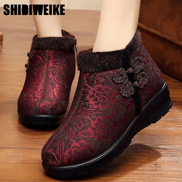

women's cotton fabric printed single boots retro large size 35-42 winter new national wind comfortable soft casual shoes x279, Black