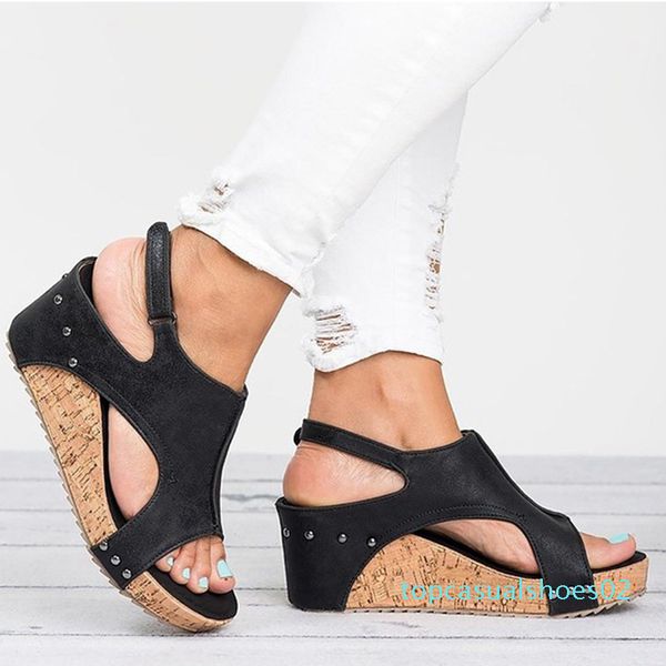 

2020 сандалии на платформе клинья обувь sandalias mujer летняя обувь кожаные туфли на танкетке гладиаторские сандалии женские сандалии t02, Black