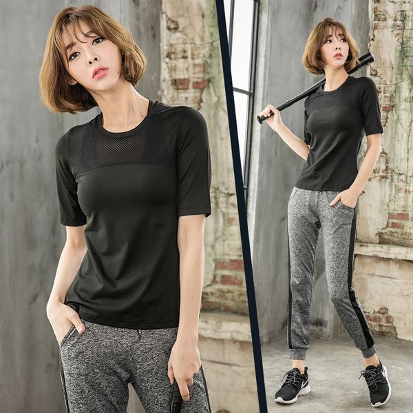 

new style yoga clothes three-piece set sports women's suit jogging suits gym half-sleeve shirt quick drying clothes beam leg wor