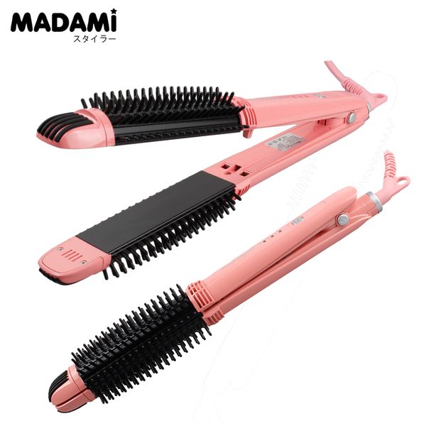 

multifunction hair straightener and curler features s wave curling iron brush fast heating comb hair straightening flat iron, Black