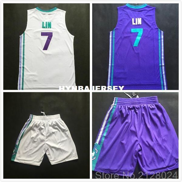 

2015-2016 new #7 jeremy lin jersey purple white teal green stitched basketball jerseys size s-xxl ncaa college, Black;blue