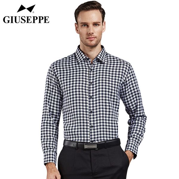 

giuseppe men's shirt pure cotton casual chequered long sleeve shirt, White;black