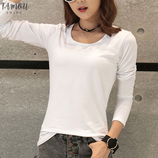 

new 2020 autumn winter women tees t shirts long sleeve tunic basic shirt t shirt also for kids yellow, White