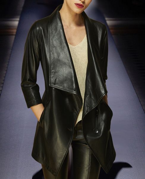 

autumn women casual pu leather jacket classic zipper motorcycle long pu jackets black soft leather basic coat