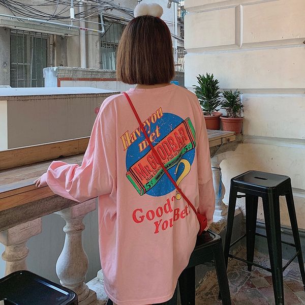 

loose long sleeve 2019 autumn all-match fashionable t-shirt women t-shirt sweater all-match student thin sweater, White