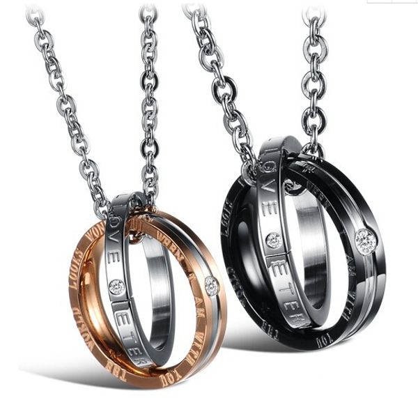 

fashion jewelry men womens rhinestone titanium steel couple necklace eternal love shinning crystal drill stainless steel pendant necklaces, Silver