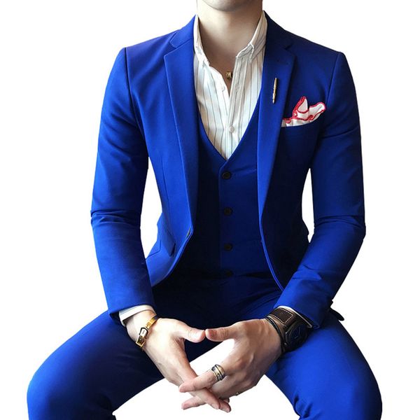 

royal blue mens suit solid color male classic suits red prom suit black white slim fit business casual designs wedding tuxedo, White;black