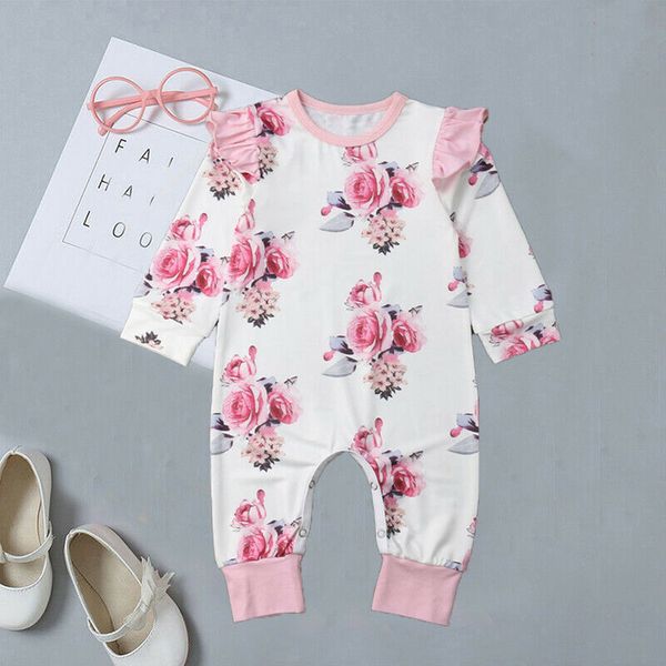 

newborn baby girl floral cotton romper bodysuit jumpsuit playsuit clothes winter, Blue