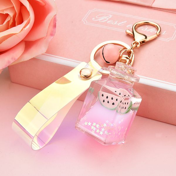 

floating acrylic milk watermelon bottle keychain moving liquid quicksand drift bottle keyring for women jewelry eh040, Silver