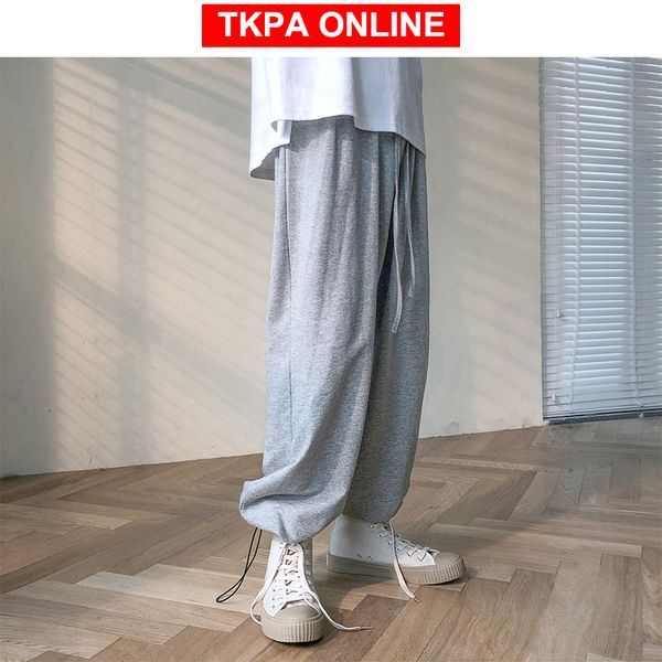

мужчины лето kpop fashions шаровары 2020 крупногабаритные багги бегуны брюки мужской хлопок серый повседневный wide leg sweatpants, Black