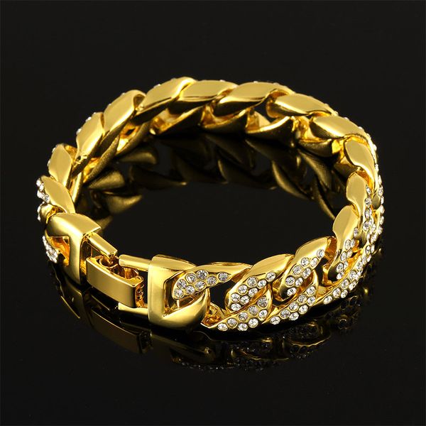 

personality simple gold stainless steel cuban bracelet retro men's hook bracelet jewellery male hip hop bracelet jewelry gifts, Black