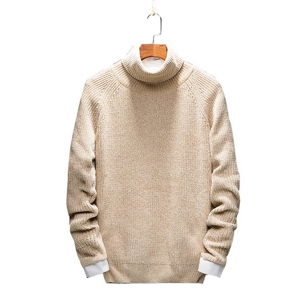 

new men's high-collar sweater, slim, pure-color knitted sweater, lapel thickening pullover, undercoat, men's sweater, White;black