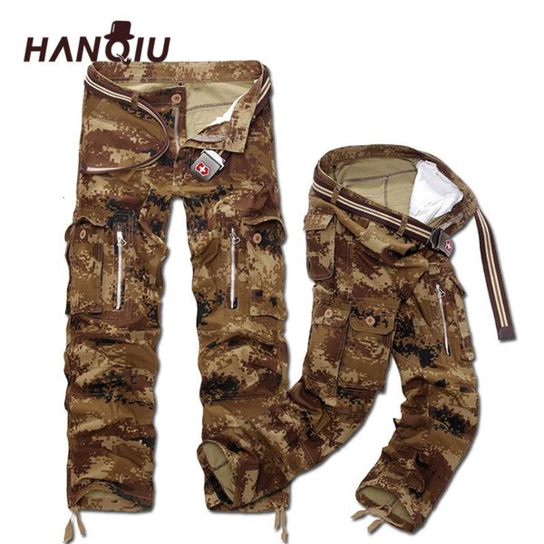 

hanqiu new men cargo broek random multi -bags camouflage cargo broek male mate 28 -40, Black