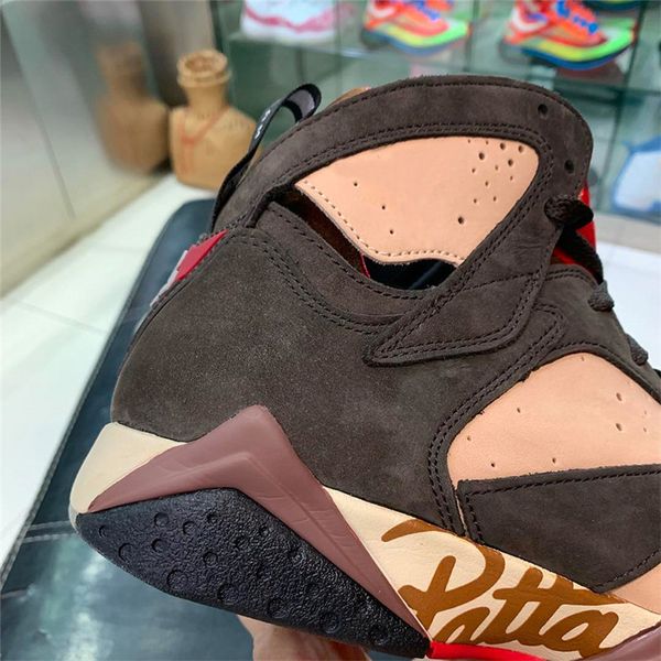 

2019 Hot 7S Authentic Patta x Air 7 OG SP Shimmer Retro Tough Red MAHOGANY MINK VELVET BROWN AT3375-200 VII Man Basketball Shoes With Box