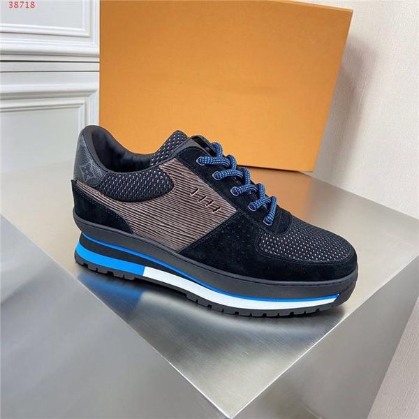 

man vintage sneaker comfortable leather trainer with monogram canvas breathable sporty shoes in calf leather with box size 38-45, Black