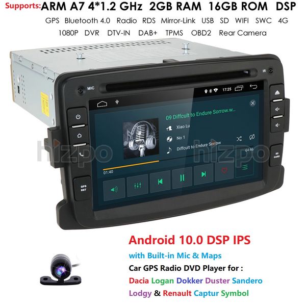 

android 10.0 car dvd multimedia player 1 din quad core gps navigation for dacia logan dokker duster sandero lodgy captur