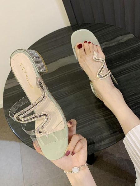 

slippers casual med summer women's shoes pantofle slides square heel jelly flip flops luxury soft 2020 rubber block glitter, Black