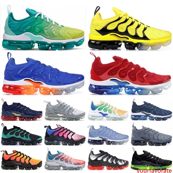 

2019 tn plus new bumblebee mens women running shoes lemon lime black white game royal racer blue trainers sports sneakers 5-11