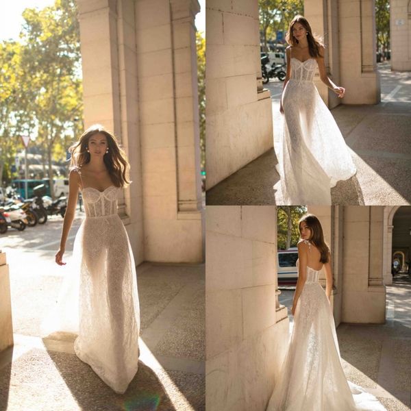 

берта 2019 пляж свадебные платья чешские спагетти кружева рукавов свадебные платья boho сексуальная спинки тюль свадебное платье vestidos de, White