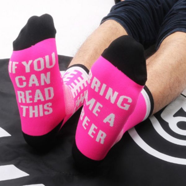 

letter print cycling sock running riding socks funny socks if you can read this outdoor sports camping hiking sports, Black