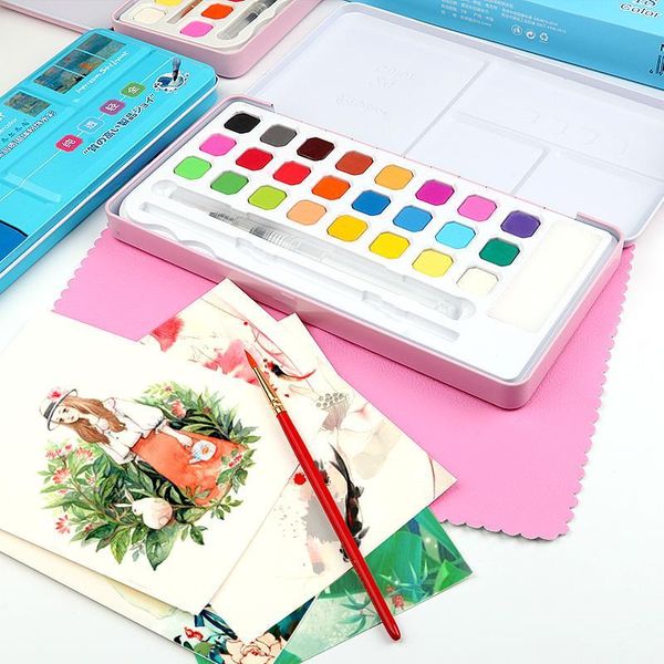 

24 colors portable solid waterolor paints set outdoor water color painting with paintbrush pigment set gifts for art supplies
