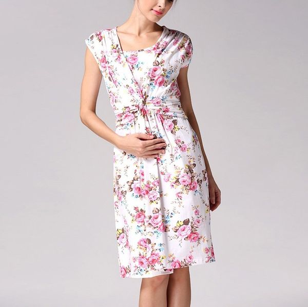

muqgew women's dress maternity pgraphy props floral print clothes for pregnant breastfeeding dress casual nursing sundress, White
