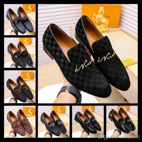 

19ss luxury mens designer dress shoes red bottoms casual shoes matt patent leather round toes slip-on spikes flat business sneakers 38-45, Blue;gray