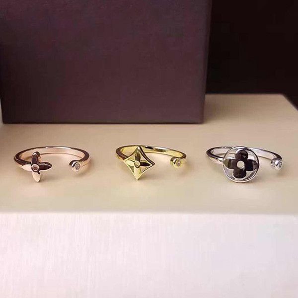 

новый stly trend бренд 316l титановая сталь полый цветок трехцветный трехсекционный кольцо 18k золото открытие кольца женские кольца, Silver