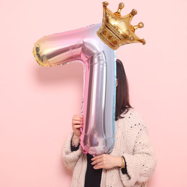 

new balloon gradient digital crown birthday party aluminum balloon 32 inch aluminum film digital balloon