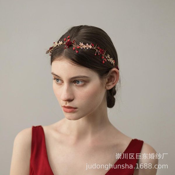 

o367 национальный ветер бархат цветок невесты головной убор красная вода дрель китайский свадьба hairband стилист пластины украшения для вол, Golden;white