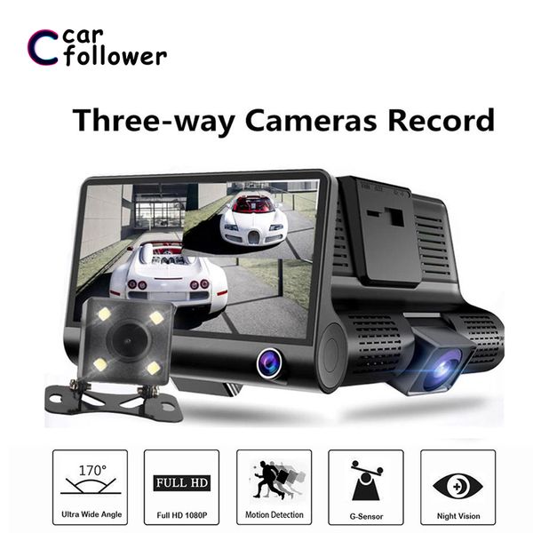 

car dvr 3 cameras lens 4.0" dash camera fhd 1080p ips screen car camera night vision video recorder auto registrator dash cam