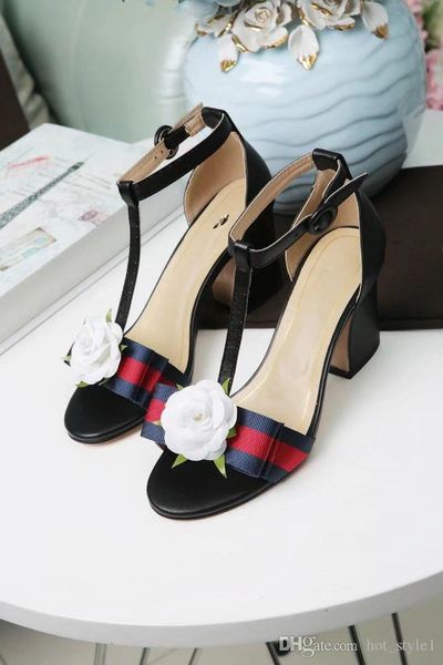 

luxury designer shoes woman t-strap extreme high heels zapatos mujer stripe leather ladies summer sandals mid-heel women stripe sandals, Black