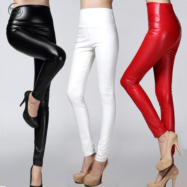 

autumn winter women legging skinny thick pu leather pencil slim faux leather pants female fashion fleece trousers, Black