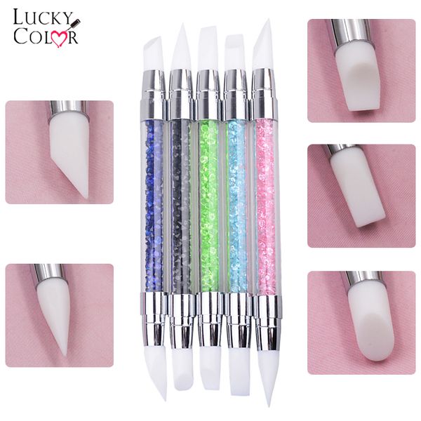 

dual heads silicone 1 pcs 2 ways nail art sculpture pen rhinestone acrylic handle for emboss carving craft polish manicure tool, Yellow