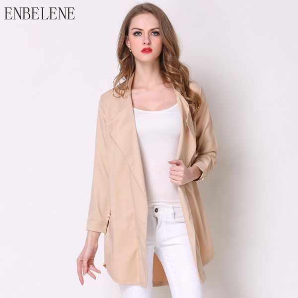 

women's trench coats plus size long coat women for female blue khaki thin overcoat spring womens casual outwear full sleeve solid gh139, Tan;black