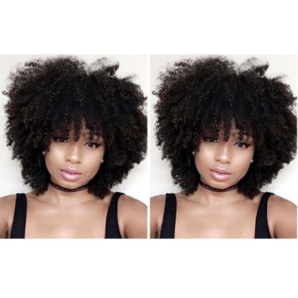 Novo Estilo Curto Corte Kinky Curly Wig Brazilian Hair Africano Americ Simulação Humano Cabelo Kinky Curly Wig com Bang