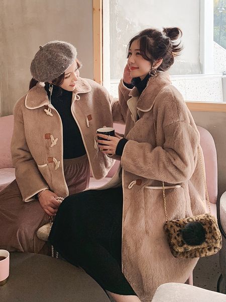 

winter new coat female long section suede horn buckle furry coat female, Black