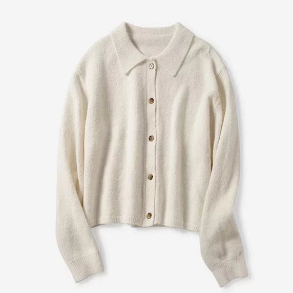 

autumn winter women's knitted sweater single-breasted wool long sleeve ladies outwear cardigan female turn down collar knitw, White