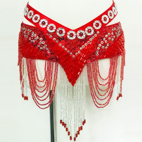 

танца живота поясной ремень танец бумажные ленты женщины orient хип шарф производительности талии цепи блестки кисточки аксессуары, Black;red