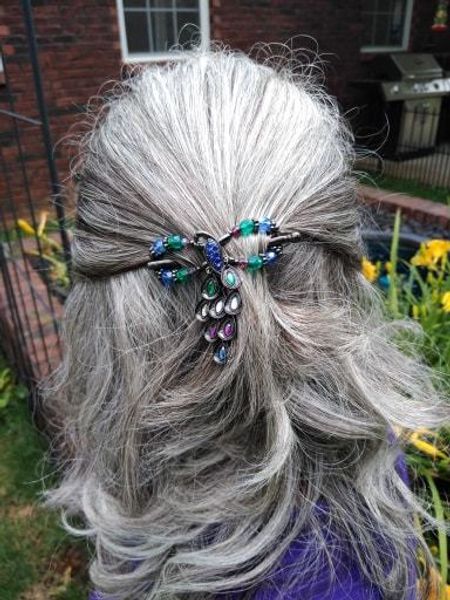 

women grey hair extension silver grey slight wavy gray drawstring human hair pony tails hairpiece clip in real hair 140g 120g, Black